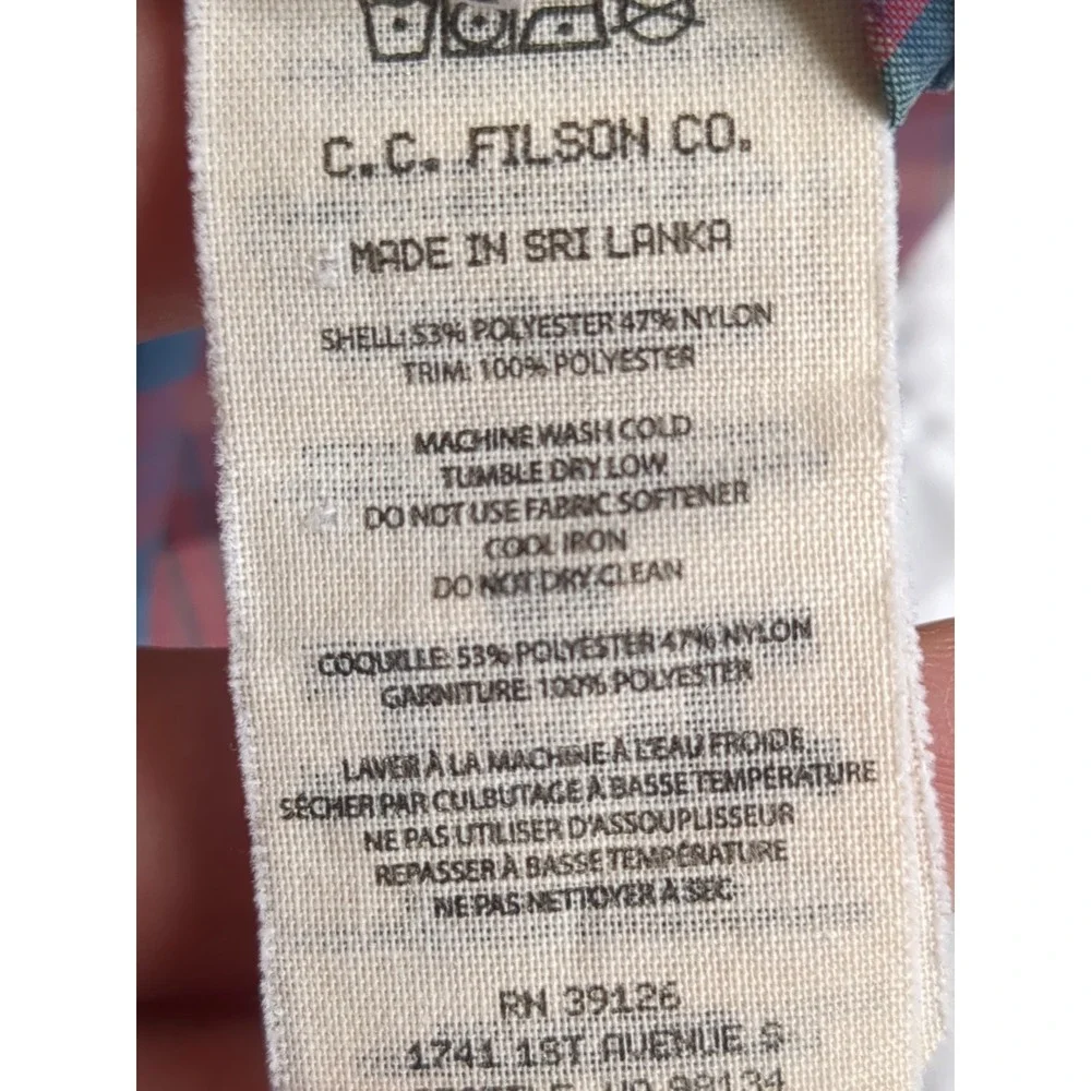 Filson Twin Lakes Sport Shirt Plaid Vented Short Sleeve Button Blue Red Medium